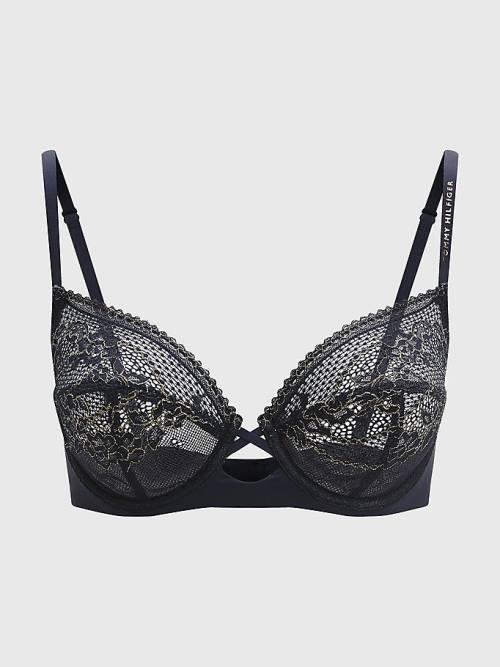 Tommy Hilfiger Metallic Csipke Underwired Bra Fehérnemű Női Kék | TH316DIY