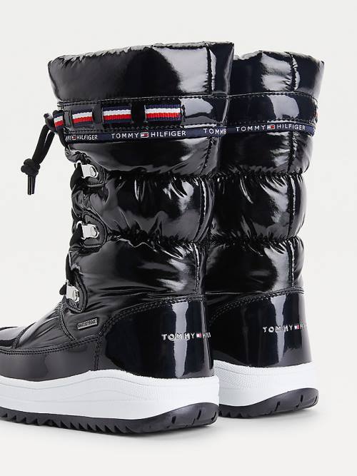 Tommy Hilfiger Metallic Csipke-Up Snow Bakancs Lány Fekete | TH574OLJ