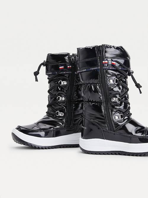 Tommy Hilfiger Metallic Csipke-Up Snow Bakancs Lány Fekete | TH574OLJ