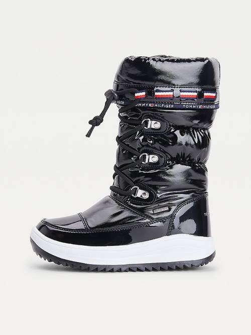 Tommy Hilfiger Metallic Csipke-Up Snow Bakancs Lány Fekete | TH574OLJ