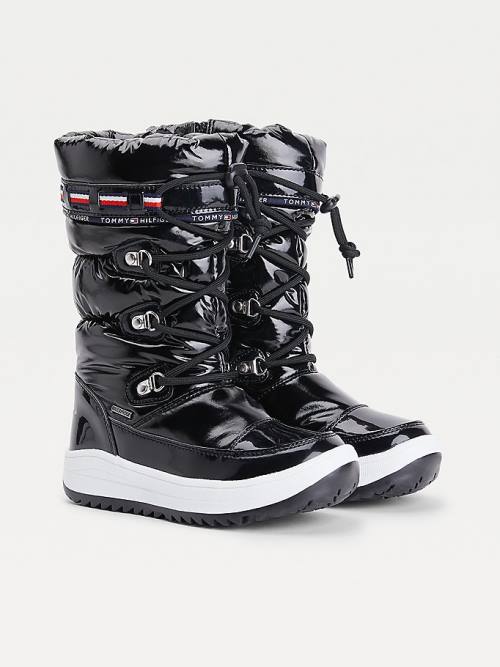 Tommy Hilfiger Metallic Csipke-Up Snow Bakancs Lány Fekete | TH574OLJ