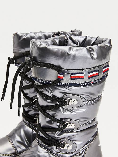 Tommy Hilfiger Metallic Csipke-Up Snow Bakancs Lány Titán | TH971RMJ