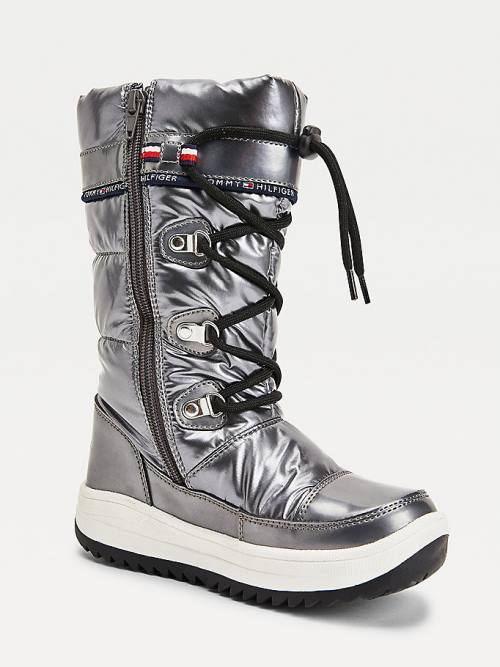 Tommy Hilfiger Metallic Csipke-Up Snow Bakancs Lány Titán | TH971RMJ