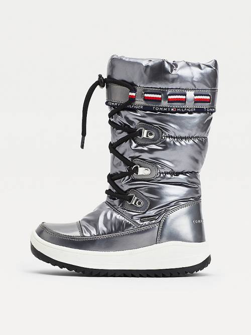 Tommy Hilfiger Metallic Csipke-Up Snow Bakancs Lány Titán | TH971RMJ