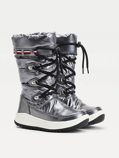 Tommy Hilfiger Metallic Csipke-Up Snow Bakancs Lány Titán | TH971RMJ