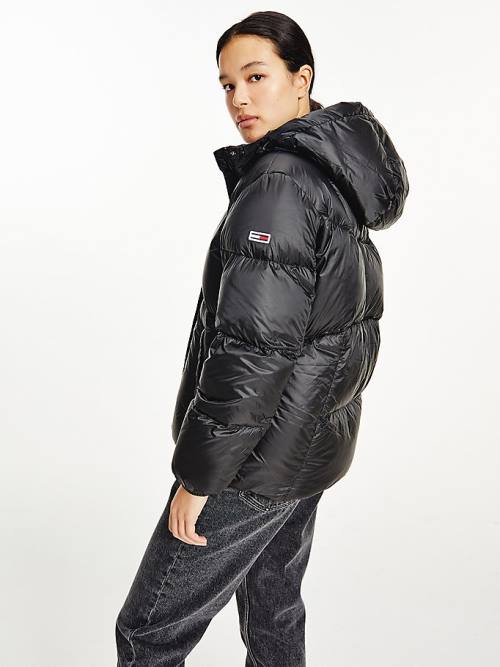 Tommy Hilfiger Metallic Down Puffer Kabát Női Fekete | TH043IVQ