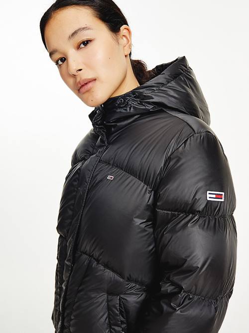 Tommy Hilfiger Metallic Down Puffer Kabát Női Fekete | TH043IVQ