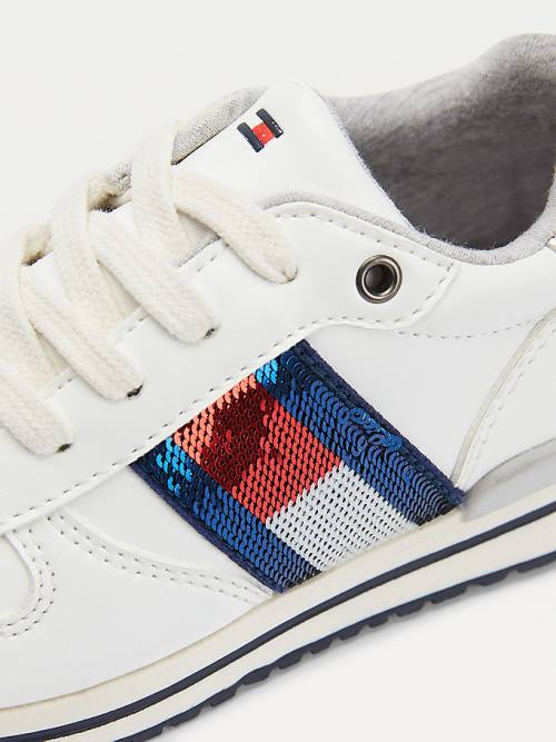 Tommy Hilfiger Metallic Flag Csipke-Up Tornacipő Lány Fehér | TH034HBJ