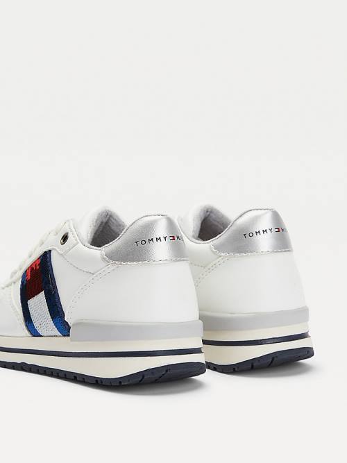 Tommy Hilfiger Metallic Flag Csipke-Up Tornacipő Lány Fehér | TH034HBJ