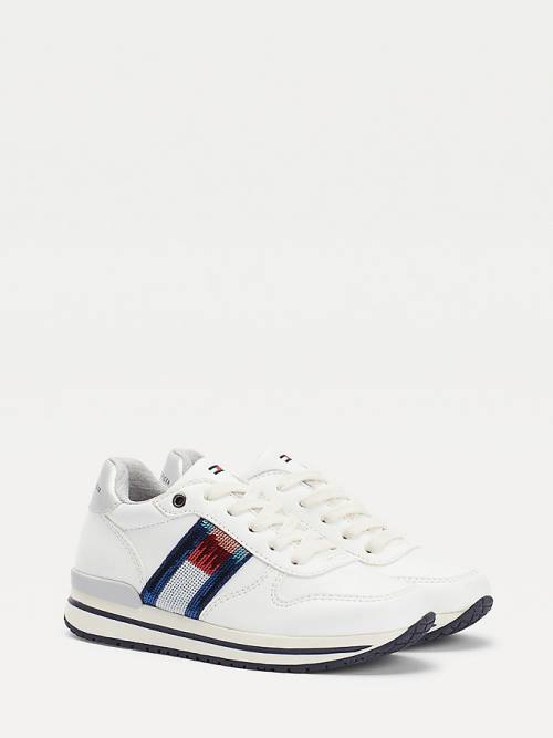 Tommy Hilfiger Metallic Flag Csipke-Up Tornacipő Lány Fehér | TH034HBJ