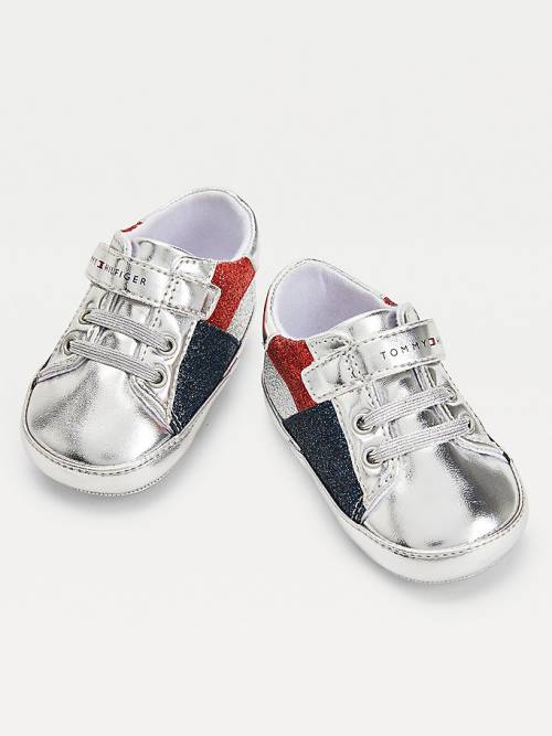 Tommy Hilfiger Metallic Glitter Csipke-Up Tornacipő Lány Titán | TH258IKQ