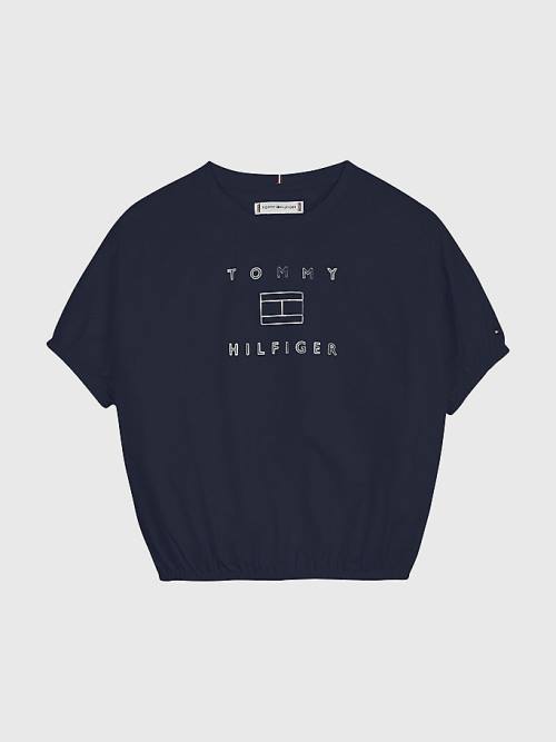 Tommy Hilfiger Metallic Logo Elasticated Derekú Póló Lány Kék | TH215RYK