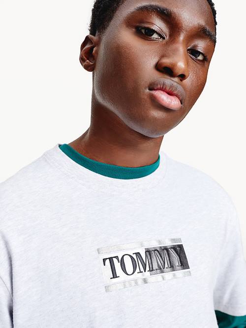 Tommy Hilfiger Metallic Logo Organic Pamut Classic Póló Férfi Szürke | TH094EWT