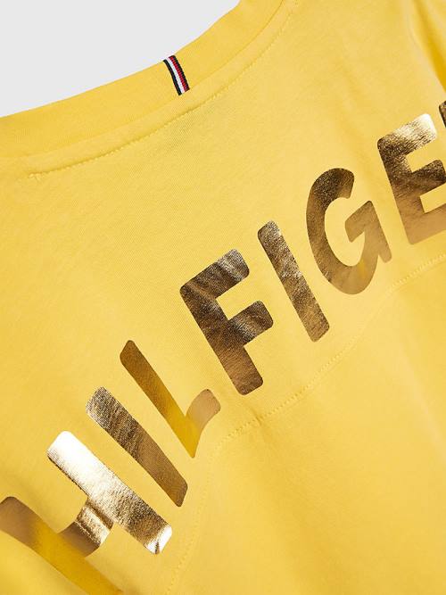 Tommy Hilfiger Metallic Logo Organic Pamut Póló Lány Sárga | TH347GPU