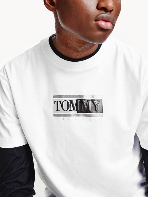 Tommy Hilfiger Metallic Logo Organic Pamut Classic Póló Férfi Fehér | TH560MRQ