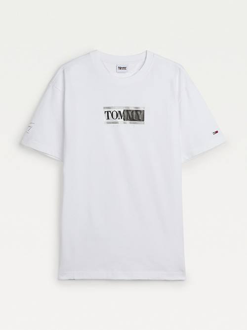 Tommy Hilfiger Metallic Logo Organic Pamut Classic Póló Férfi Fehér | TH560MRQ