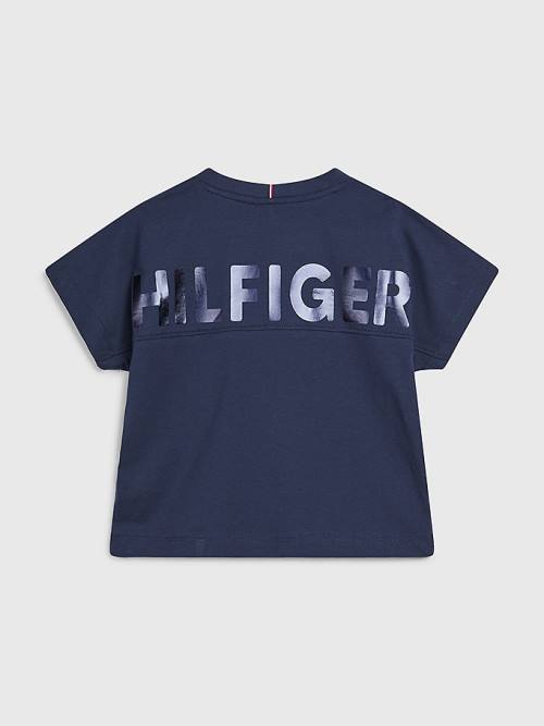 Tommy Hilfiger Metallic Logo Organic Pamut Póló Lány Kék | TH689FPT