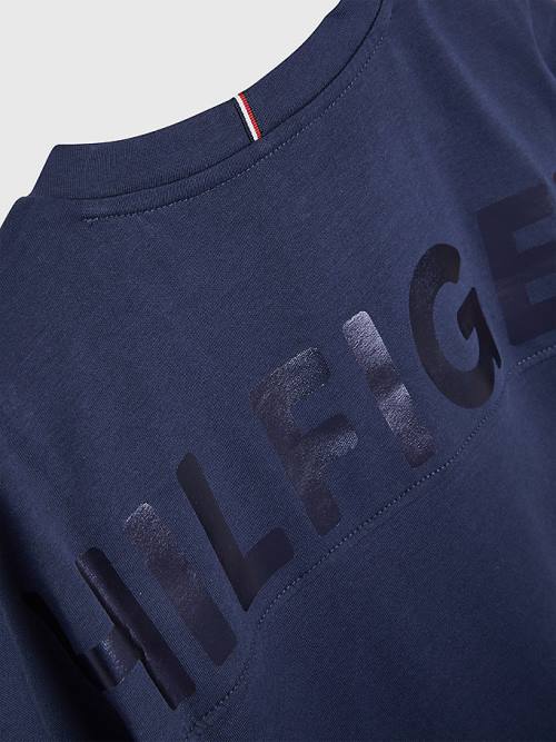 Tommy Hilfiger Metallic Logo Organic Pamut Póló Lány Kék | TH689FPT