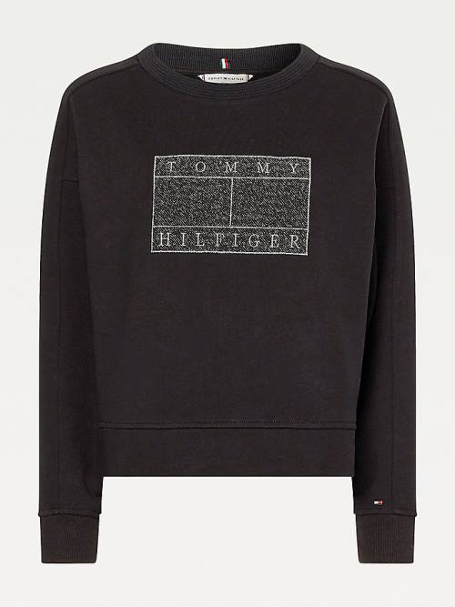 Tommy Hilfiger Metallic Logo Relaxed Crew Neck Pulóver Női Fekete | TH560MQB