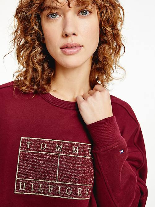 Tommy Hilfiger Metallic Logo Relaxed Crew Neck Pulóver Női Lila | TH657VLW