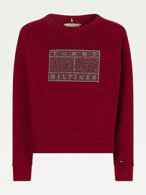 Tommy Hilfiger Metallic Logo Relaxed Crew Neck Pulóver Női Lila | TH657VLW