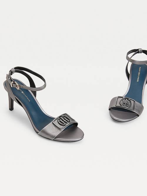 Tommy Hilfiger Metallic Mid-Heel Szandál Női Szürke | TH392XUH