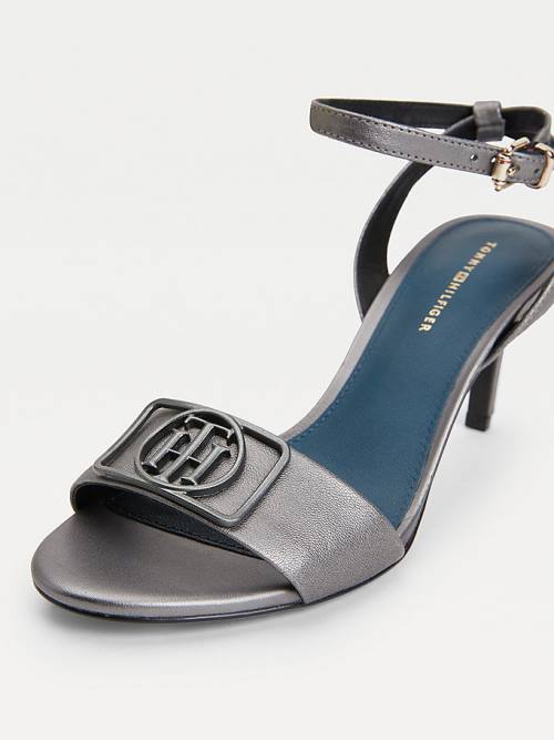 Tommy Hilfiger Metallic Mid-Heel Szandál Női Szürke | TH392XUH