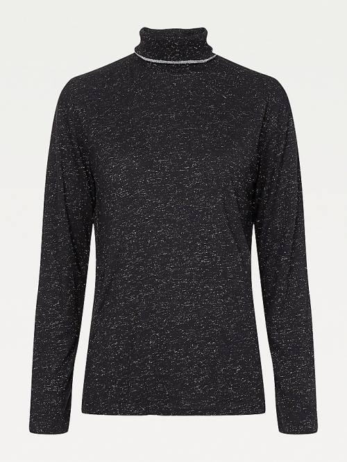 Tommy Hilfiger Metallic Roll Neck Jumper Póló Női Fekete | TH819TPD