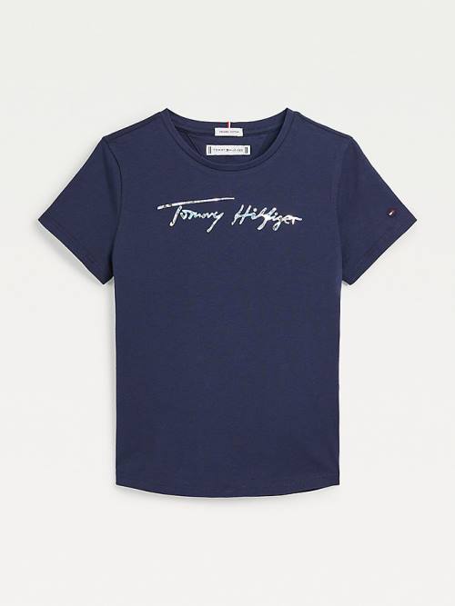 Tommy Hilfiger Metallic Signature Logo Póló Lány Kék | TH260CBS