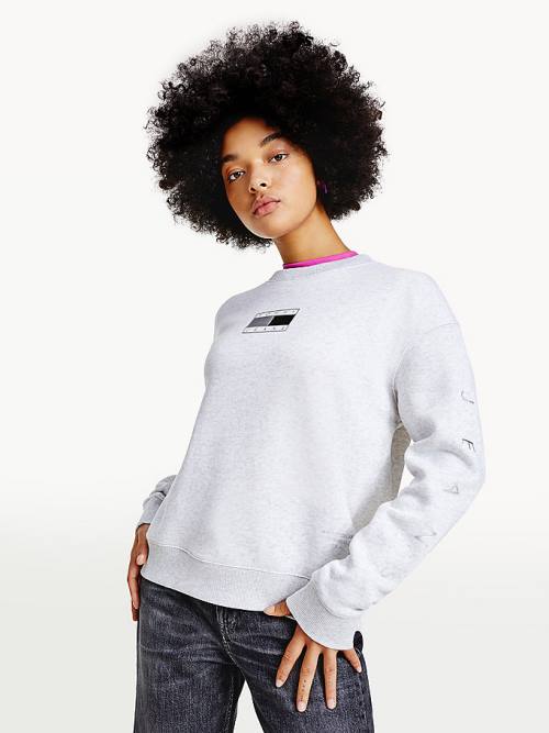 Tommy Hilfiger Metallic Tommy Badge Crew Neck Pulóver Női Szürke | TH047QLY