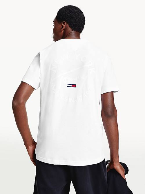 Tommy Hilfiger Metallic Tonal Logo Organic Pamut Póló Férfi Fehér | TH136PTJ