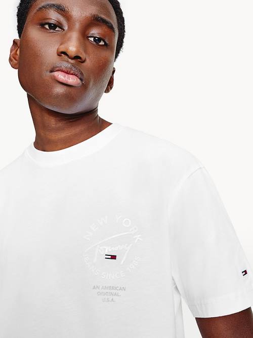 Tommy Hilfiger Metallic Tonal Logo Organic Pamut Póló Férfi Fehér | TH136PTJ