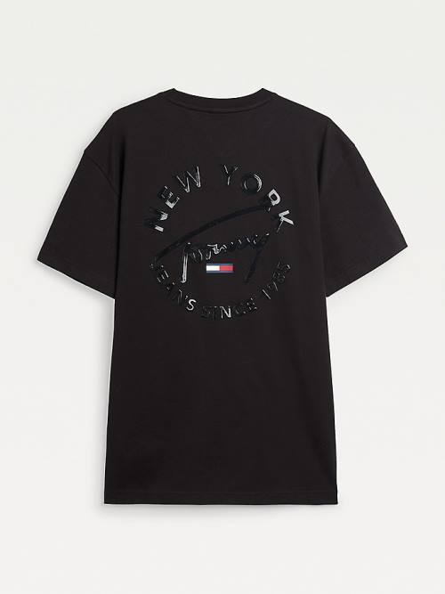 Tommy Hilfiger Metallic Tonal Logo Organic Pamut Póló Férfi Fekete | TH512VUC