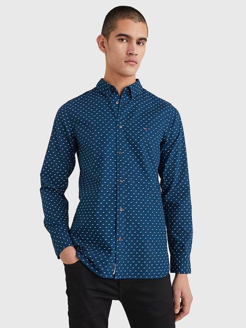 Tommy Hilfiger Micro Print Poplin Slim Fit Ingek Férfi Kék | TH931SUT