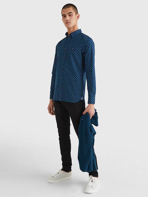 Tommy Hilfiger Micro Print Poplin Slim Fit Ingek Férfi Kék | TH931SUT