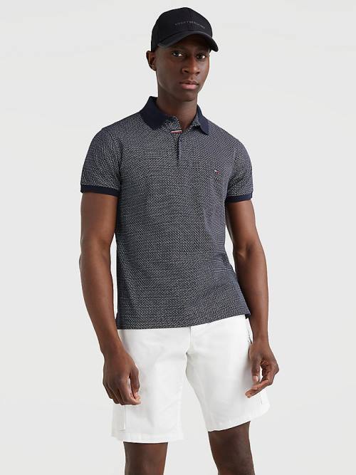 Tommy Hilfiger Micro Print Slim Fit Póló Férfi Kék | TH964YGM