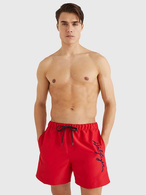 Tommy Hilfiger Mid Length Signature Logo Shorts Fürdőruha Férfi Piros | TH025MXI