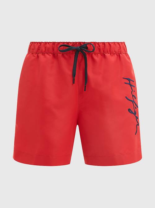 Tommy Hilfiger Mid Length Signature Logo Shorts Fürdőruha Férfi Piros | TH025MXI