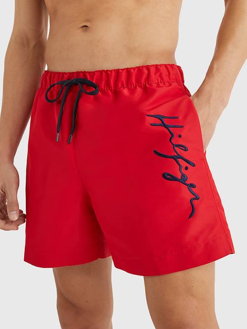 Tommy Hilfiger Mid Length Signature Logo Shorts Fürdőruha Férfi Piros | TH025MXI