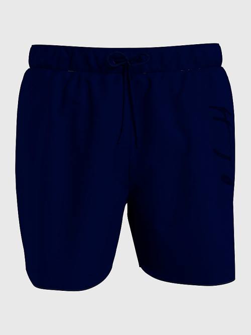 Tommy Hilfiger Mid Length Signature Logo Shorts Fürdőruha Férfi Kék | TH204HIW