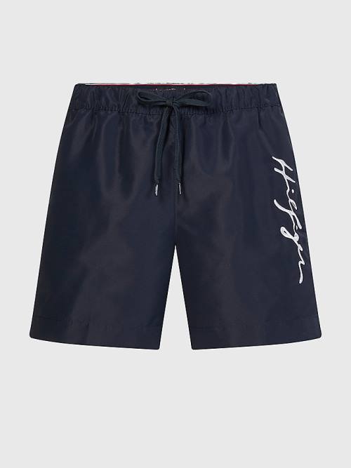 Tommy Hilfiger Mid Length Signature Logo Shorts Fürdőruha Férfi Kék | TH204HIW