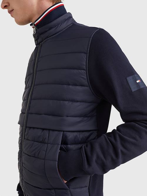 Tommy Hilfiger Mixed Media Zip-Thru Pulóver Férfi Kék | TH564MHO