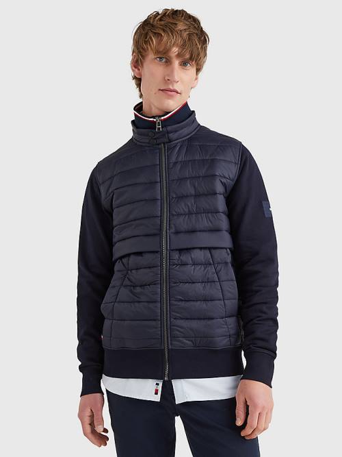 Tommy Hilfiger Mixed Media Zip-Thru Pulóver Férfi Kék | TH564MHO