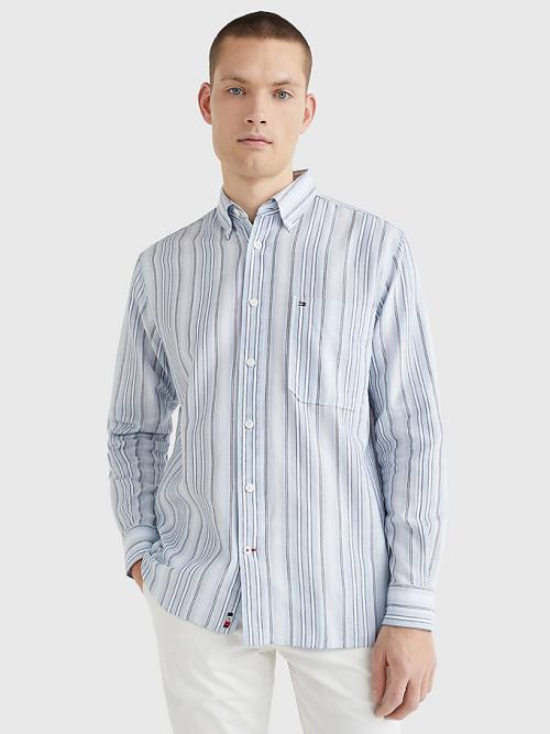 Tommy Hilfiger Mixed Stripe Oxford Ingek Férfi Kék | TH083QHO