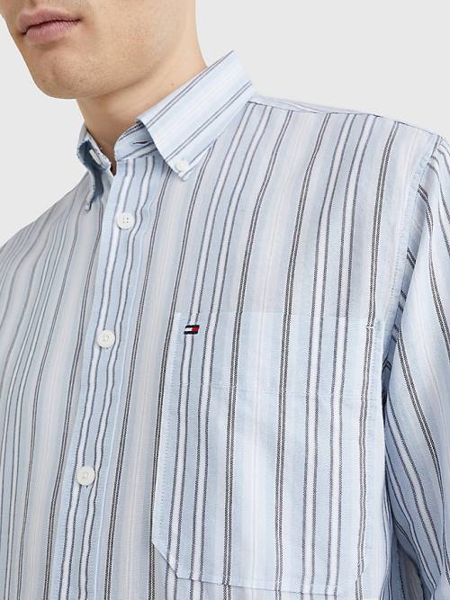 Tommy Hilfiger Mixed Stripe Oxford Ingek Férfi Kék | TH083QHO