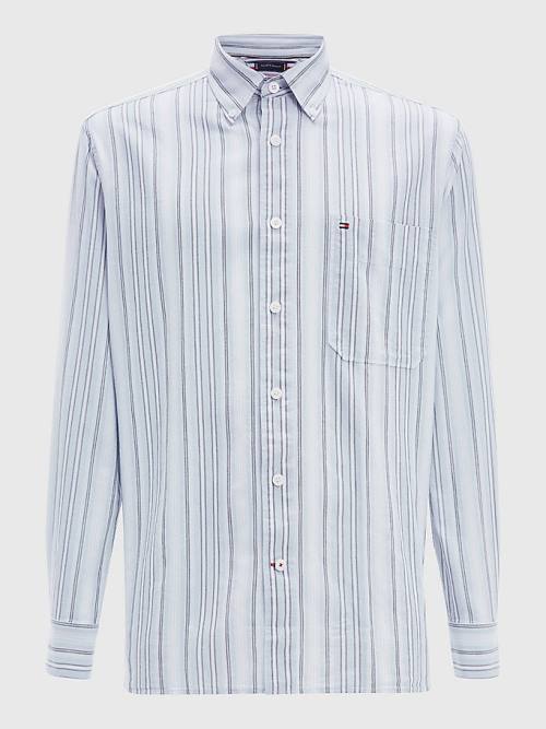 Tommy Hilfiger Mixed Stripe Oxford Ingek Férfi Kék | TH083QHO