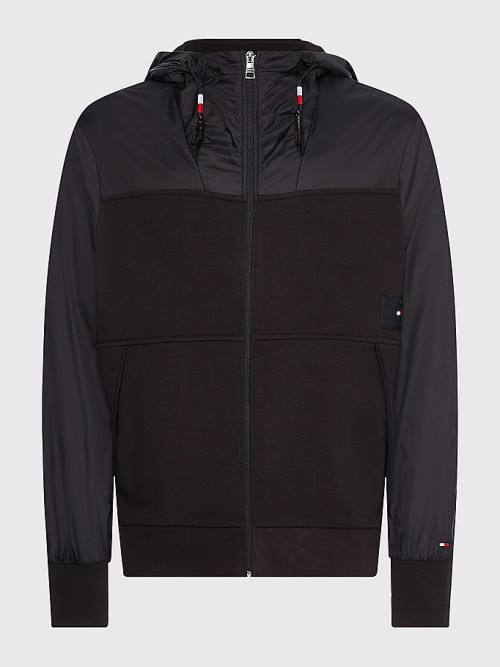 Tommy Hilfiger Mixed Texture Zip-Thru Kapucnis Pulóver Férfi Fekete | TH581ZMC