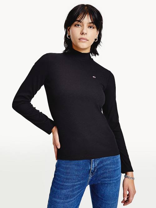 Tommy Hilfiger Mock Neck Long Sleeve Póló Női Fekete | TH402OLR