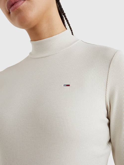 Tommy Hilfiger Mock Neck Long Sleeve Póló Női Bézs | TH896UQP