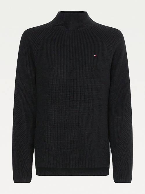 Tommy Hilfiger Mock Turtleneck Organic Pamut Knit Jumper Pulóverek Női Fekete | TH358KAJ